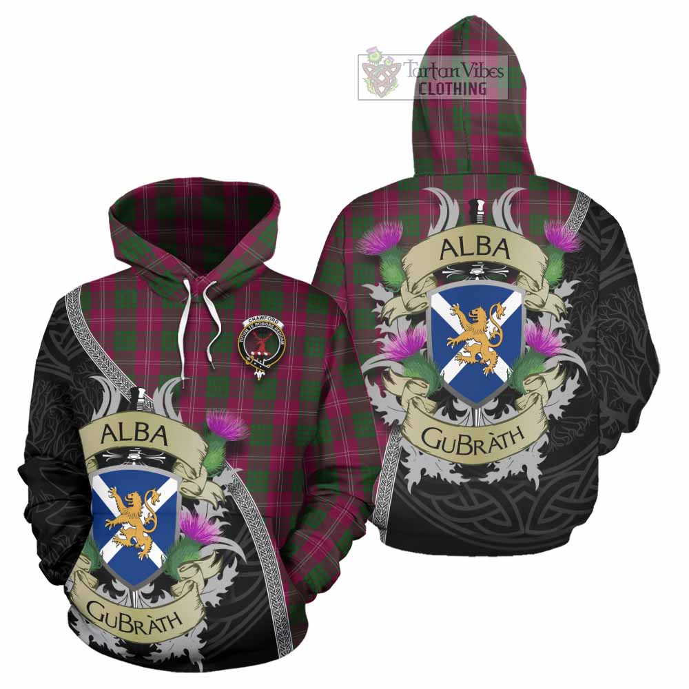 Tartan Vibes Clothing Crawford Tartan Family Crest Hoodie Lion Rampant Royal Thistle Shield Celtic Inspired