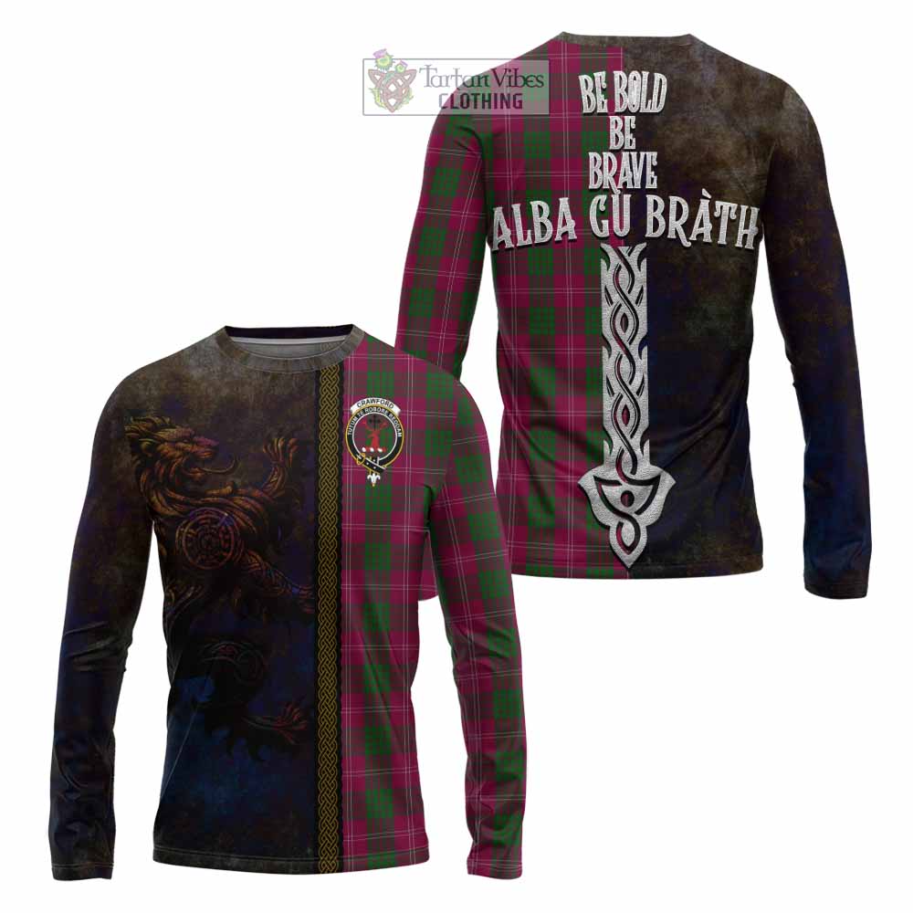 Tartan Vibes Clothing Crawford Tartan Family Crest Long Sleeve T-Shirt Alba Gu Brath Be Brave Lion Ancient Style