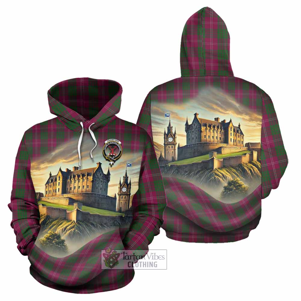 Tartan Vibes Clothing Crawford Tartan Family Crest Hoodie with Scottish Ancient Castle Style