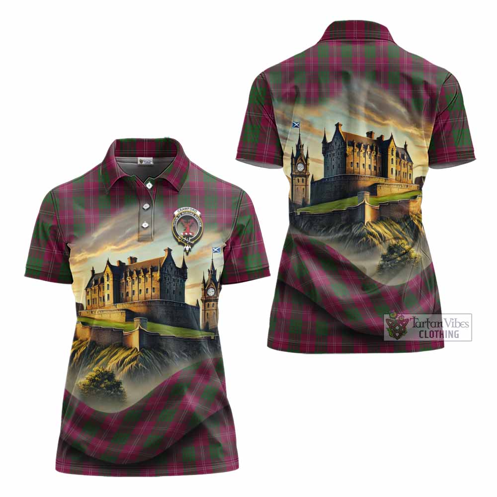 Tartan Vibes Clothing Crawford Tartan Family Crest Women's Polo Shirt with Scottish Ancient Castle Stype