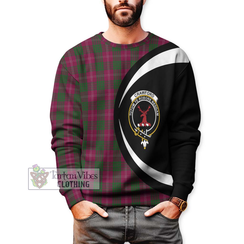 Crawford Tartan Sweatshirt with Family Crest Circle Style - Tartan Vibes Clothing