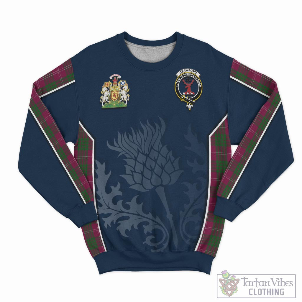 Tartan Vibes Clothing Crawford Tartan Sweatshirt with Family Crest and Scottish Thistle Vibes Sport Style