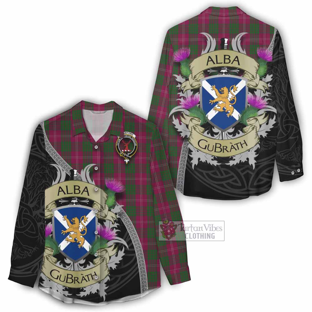 Tartan Vibes Clothing Crawford Tartan Family Crest Women's Casual Shirt Lion Rampant Royal Thistle Shield Celtic Inspired