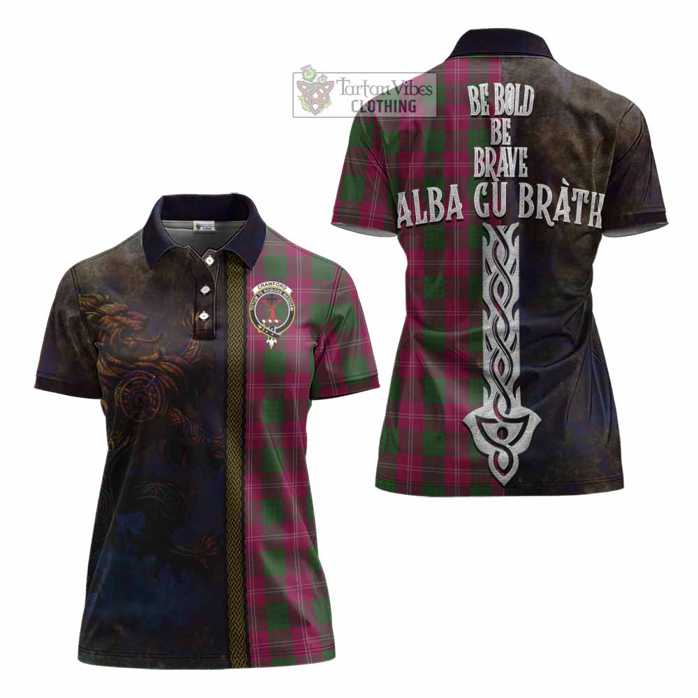 Tartan Vibes Clothing Crawford Tartan Family Crest Women's Polo Shirt Alba Gu Brath Be Brave Lion Ancient Style