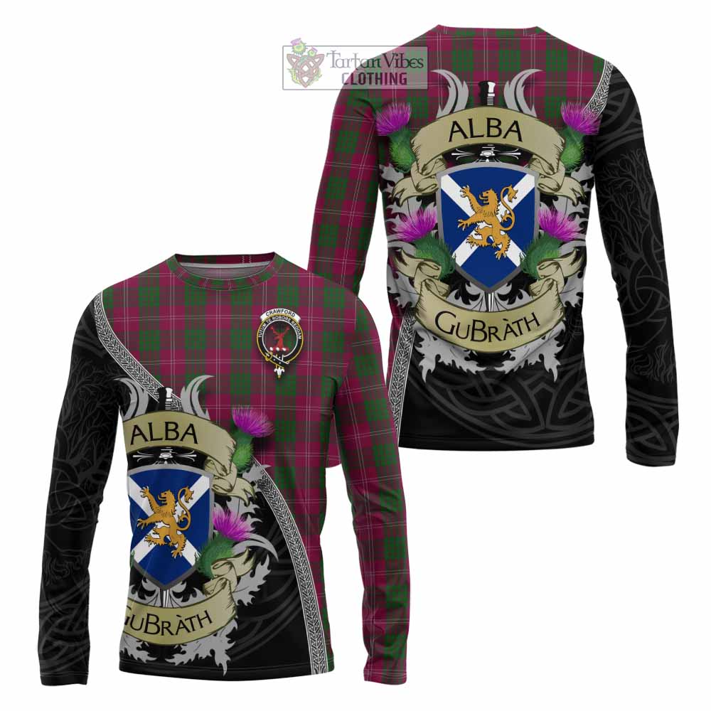 Tartan Vibes Clothing Crawford Tartan Family Crest Long Sleeve T-Shirt Lion Rampant Royal Thistle Shield Celtic Inspired