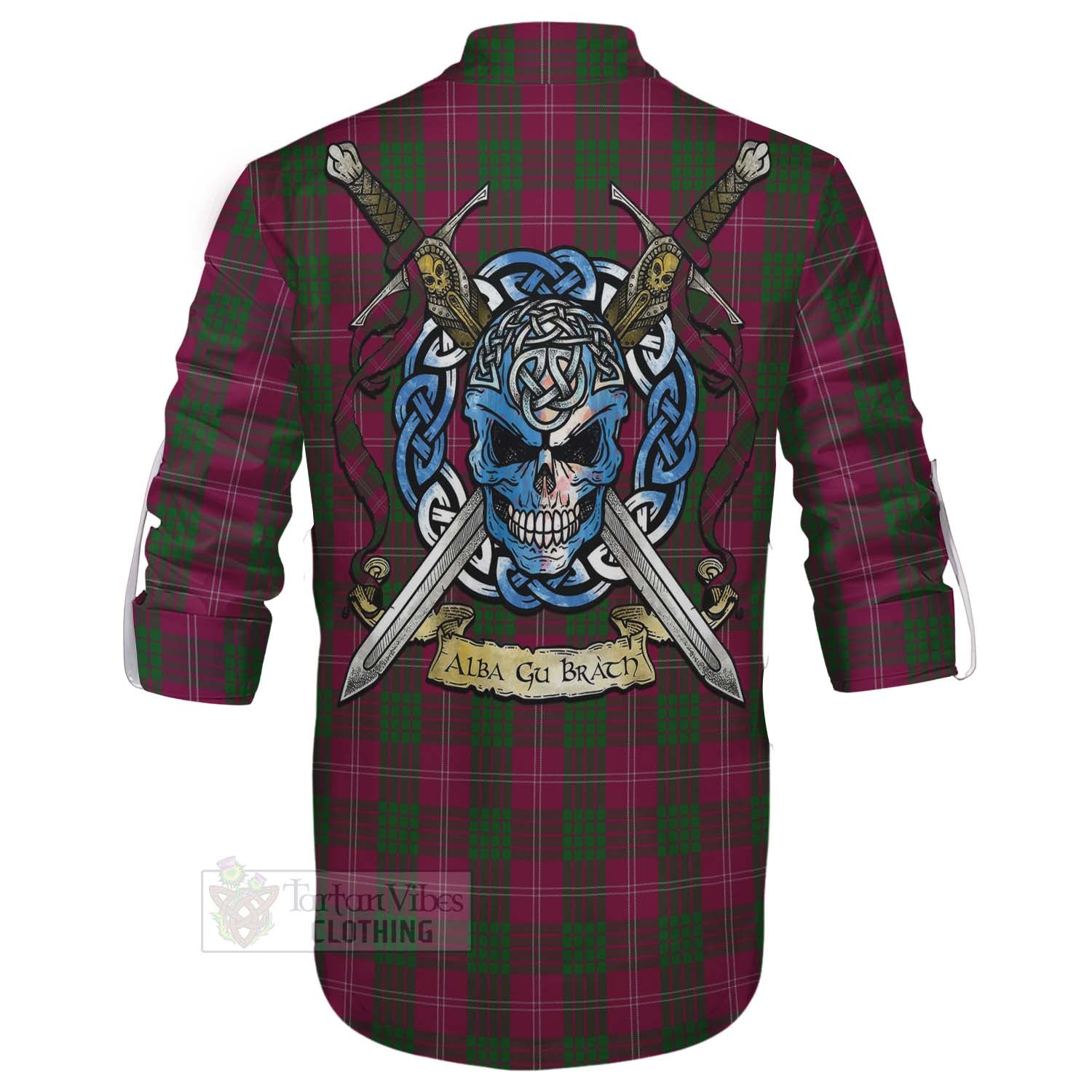 Tartan Vibes Clothing Crawford Tartan Ghillie Kilt Shirt with Family Crest Celtic Skull Style