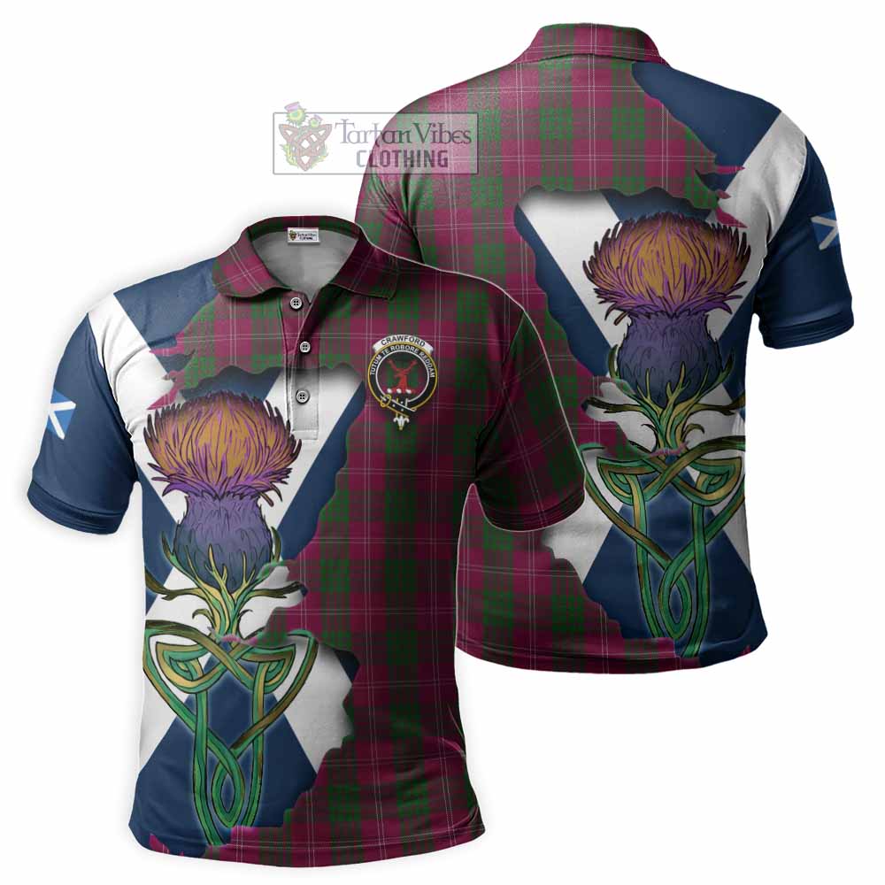 Tartan Vibes Clothing Crawford Tartan Family Crest Polo Shirt Scottish Thistle Celtic Inspired