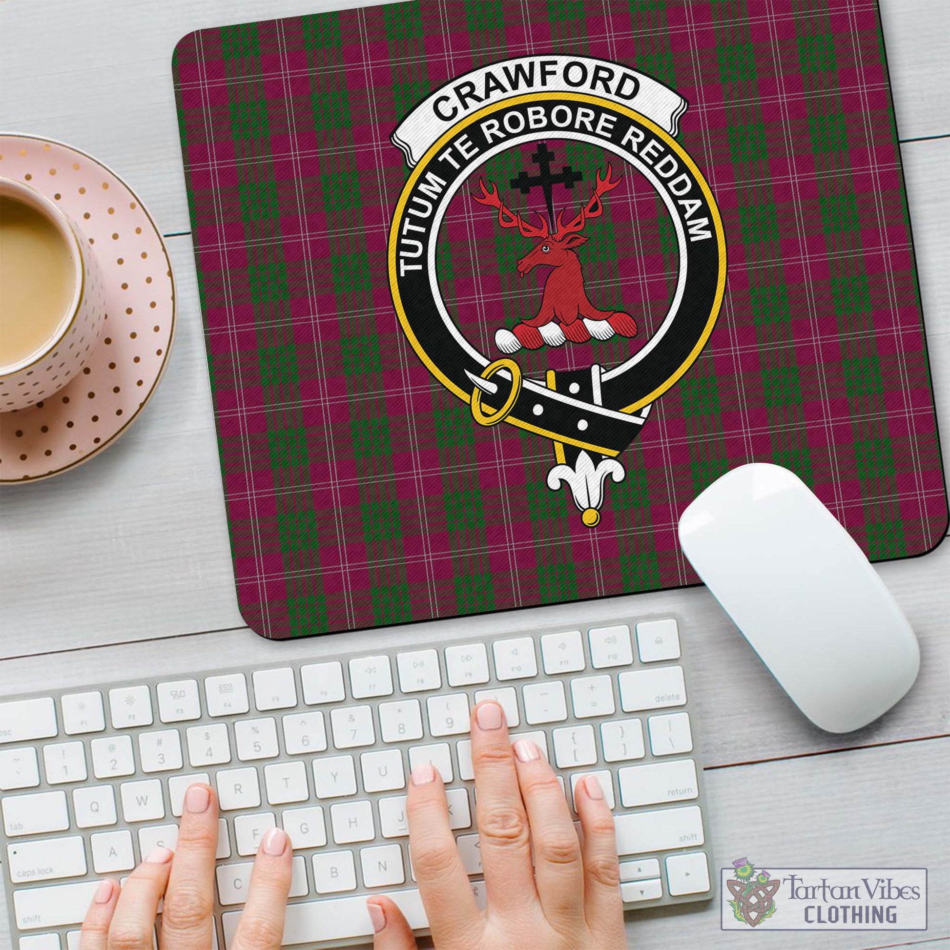 Tartan Vibes Clothing Crawford Tartan Mouse Pad with Family Crest