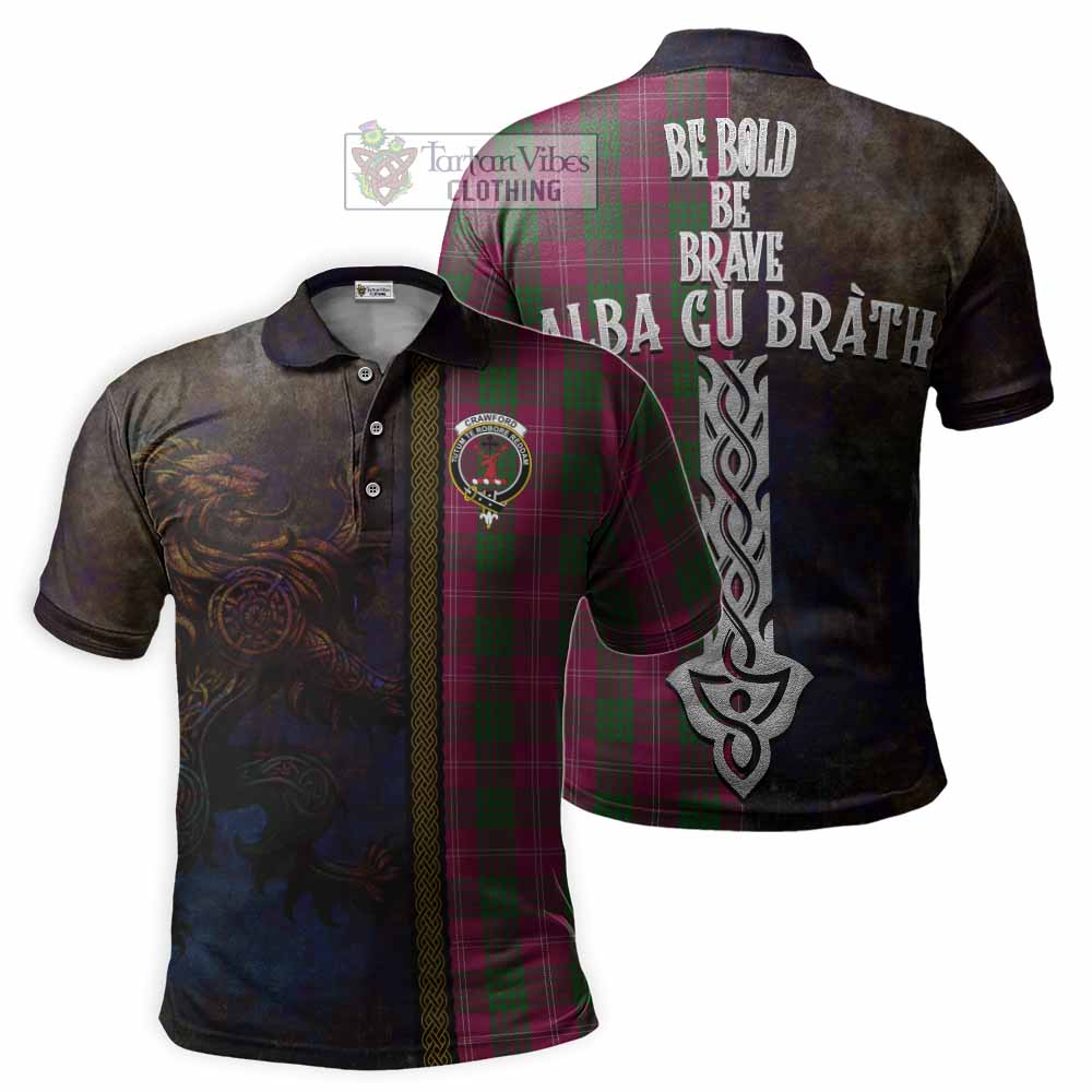 Tartan Vibes Clothing Crawford Tartan Family Crest Polo Shirt Alba Gu Brath Be Brave Lion Ancient Style