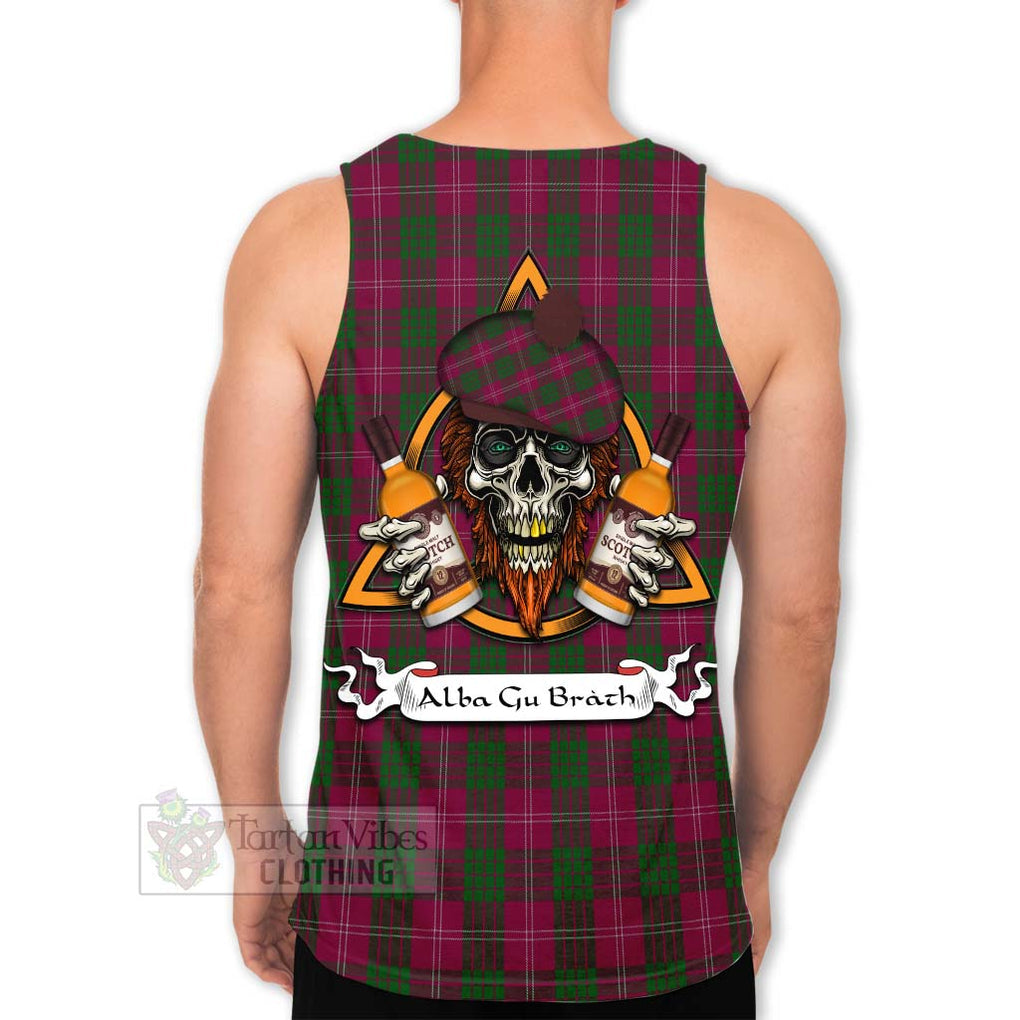 Tartan Vibes Clothing Crawford Tartan Men's Tank Top with Family Crest and Bearded Skull Holding Bottles of Whiskey