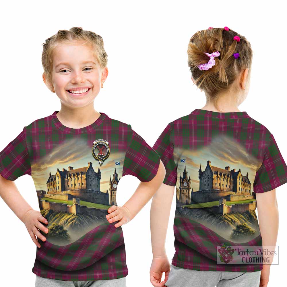 Tartan Vibes Clothing Crawford Tartan Family Crest Kid T-Shirt with Scottish Ancient Castle Style