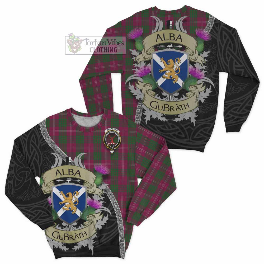 Tartan Vibes Clothing Crawford Tartan Family Crest Sweatshirt Lion Rampant Royal Thistle Shield Celtic Inspired