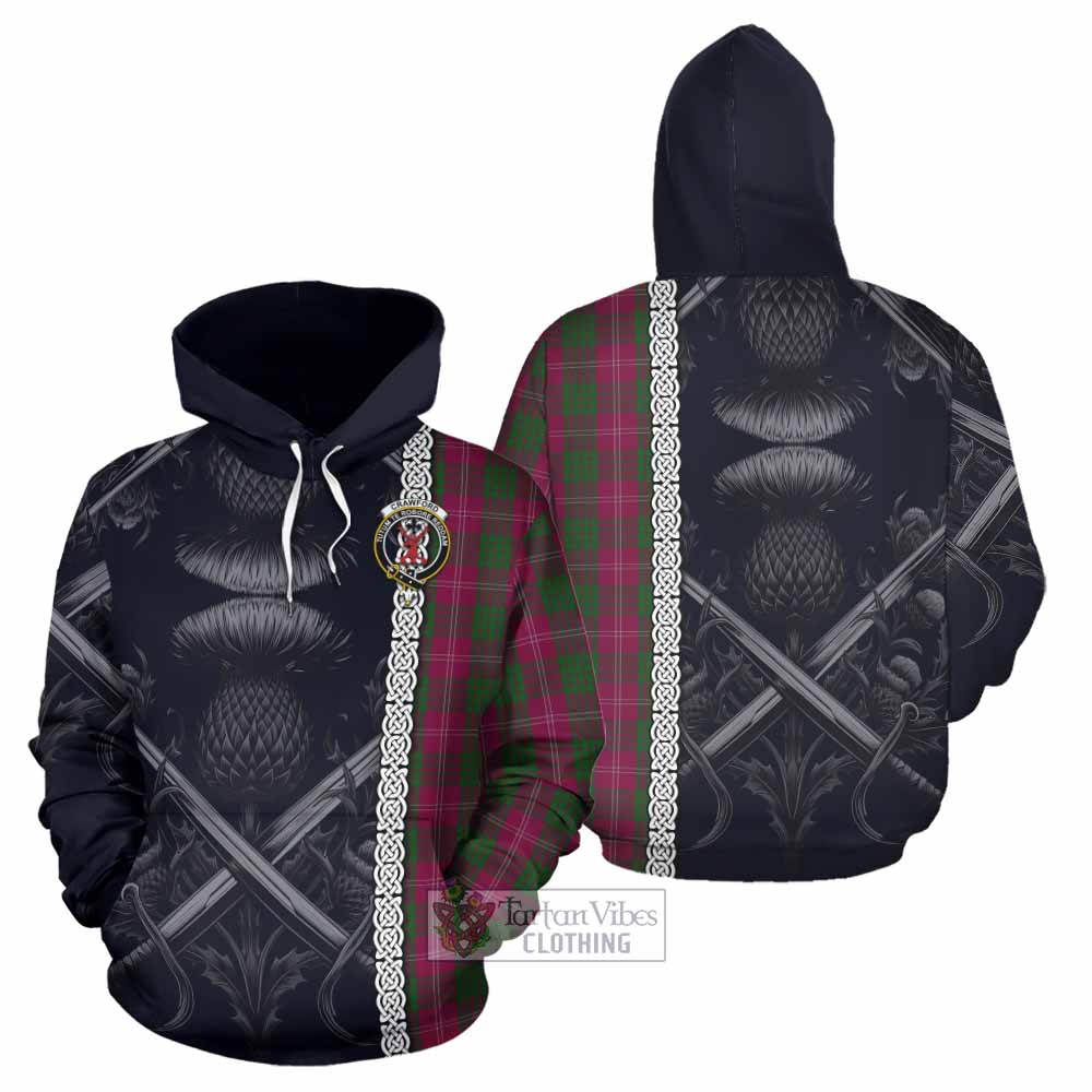 Tartan Vibes Clothing Crawford Tartan Hoodie with Family Crest Cross Sword Thistle Celtic Vibes