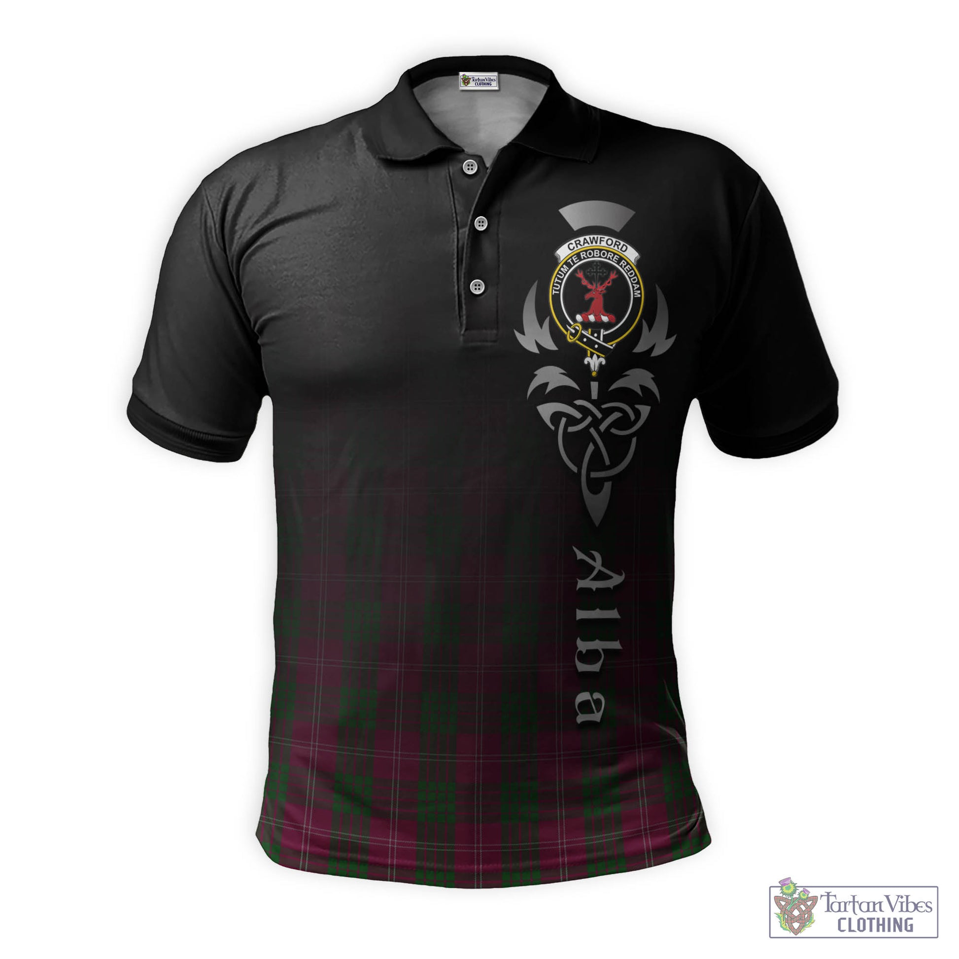 Tartan Vibes Clothing Crawford Tartan Polo Shirt Featuring Alba Gu Brath Family Crest Celtic Inspired