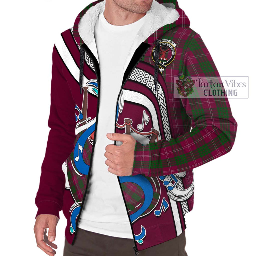 Crawford Tartan Sherpa Hoodie with Epic Bagpipe Style Unisex - Tartanvibesclothing Shop