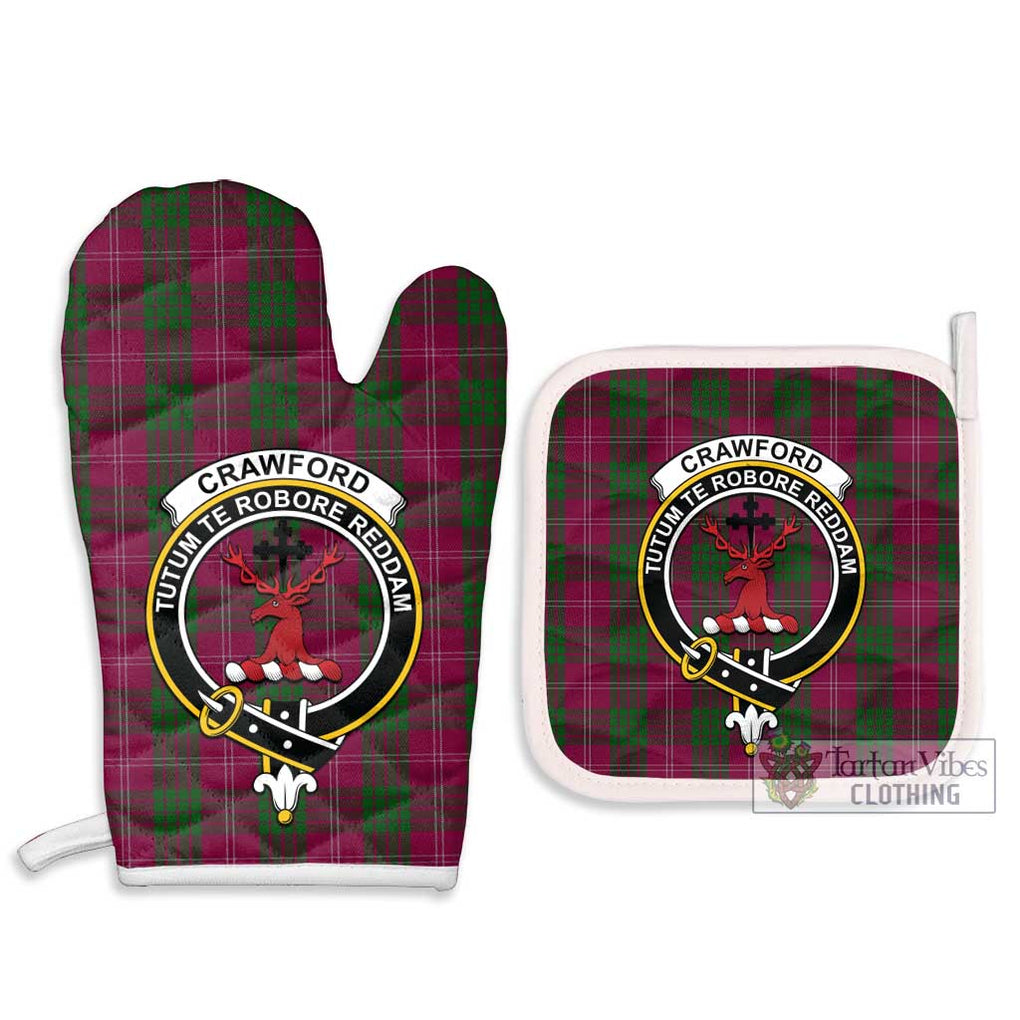 Crawford Tartan Combo Oven Mitt & Pot-Holder with Family Crest Combo 1 Oven Mitt & 2 Pot-Holder White - Tartan Vibes Clothing