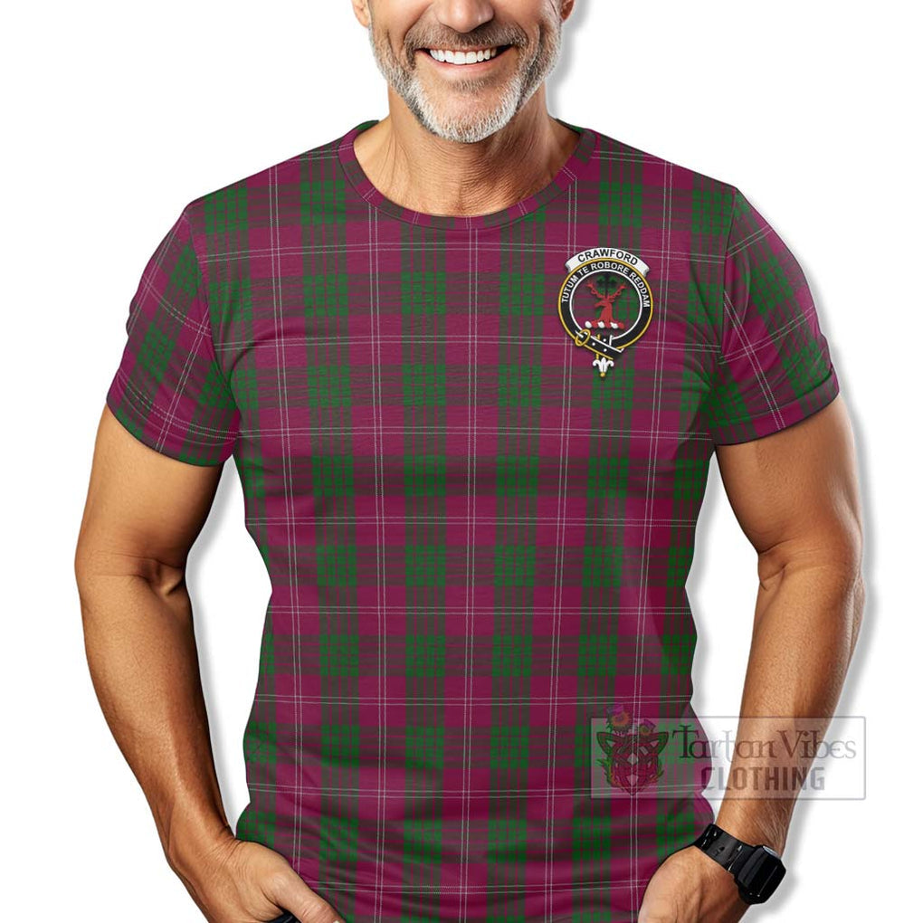 Tartan Vibes Clothing Crawford Tartan T-Shirt with Family Crest Celtic Skull Style