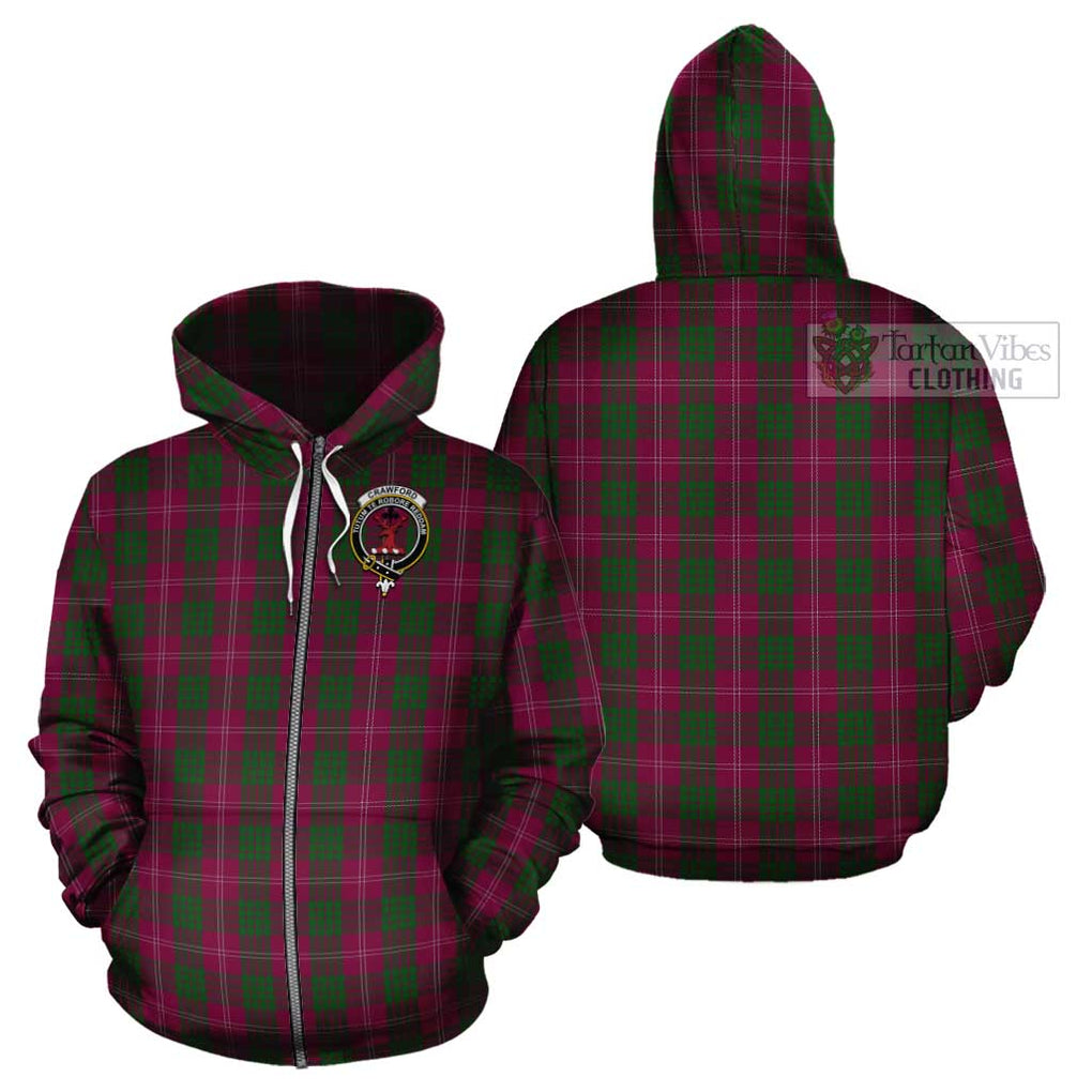 Crawford Tartan Cotton Hoodie with Family Crest Zip Hoodie - Tartan Vibes Clothing