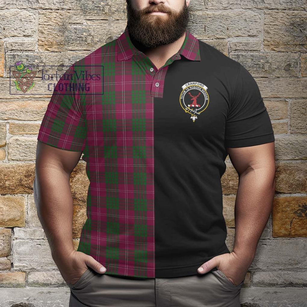 Crawford Tartan Polo Shirt with Family Crest and Half Of Me Style - Tartanvibesclothing Shop