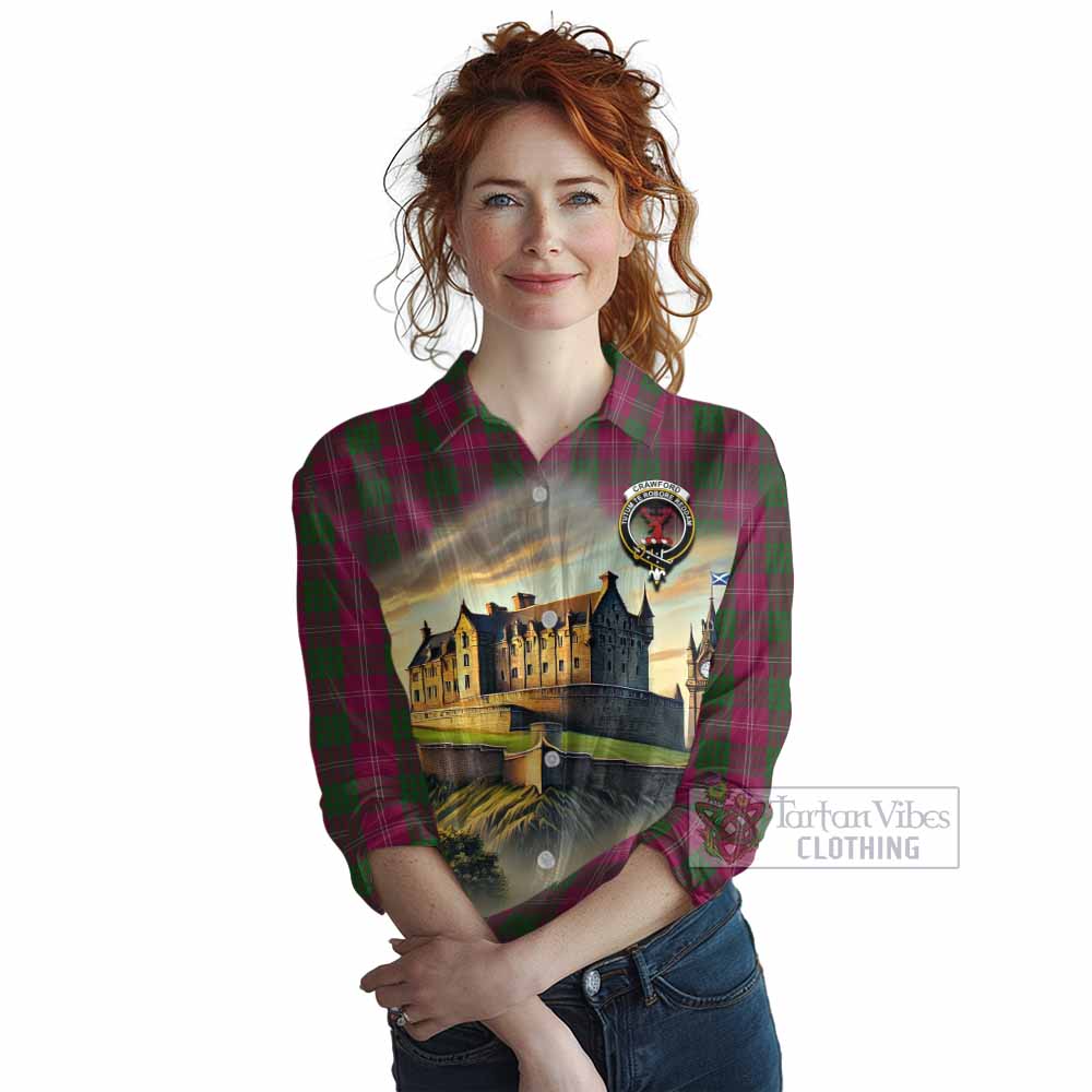 Tartan Vibes Clothing Crawford Tartan Family Crest Women's Casual Shirt with Scottish Ancient Castle Style