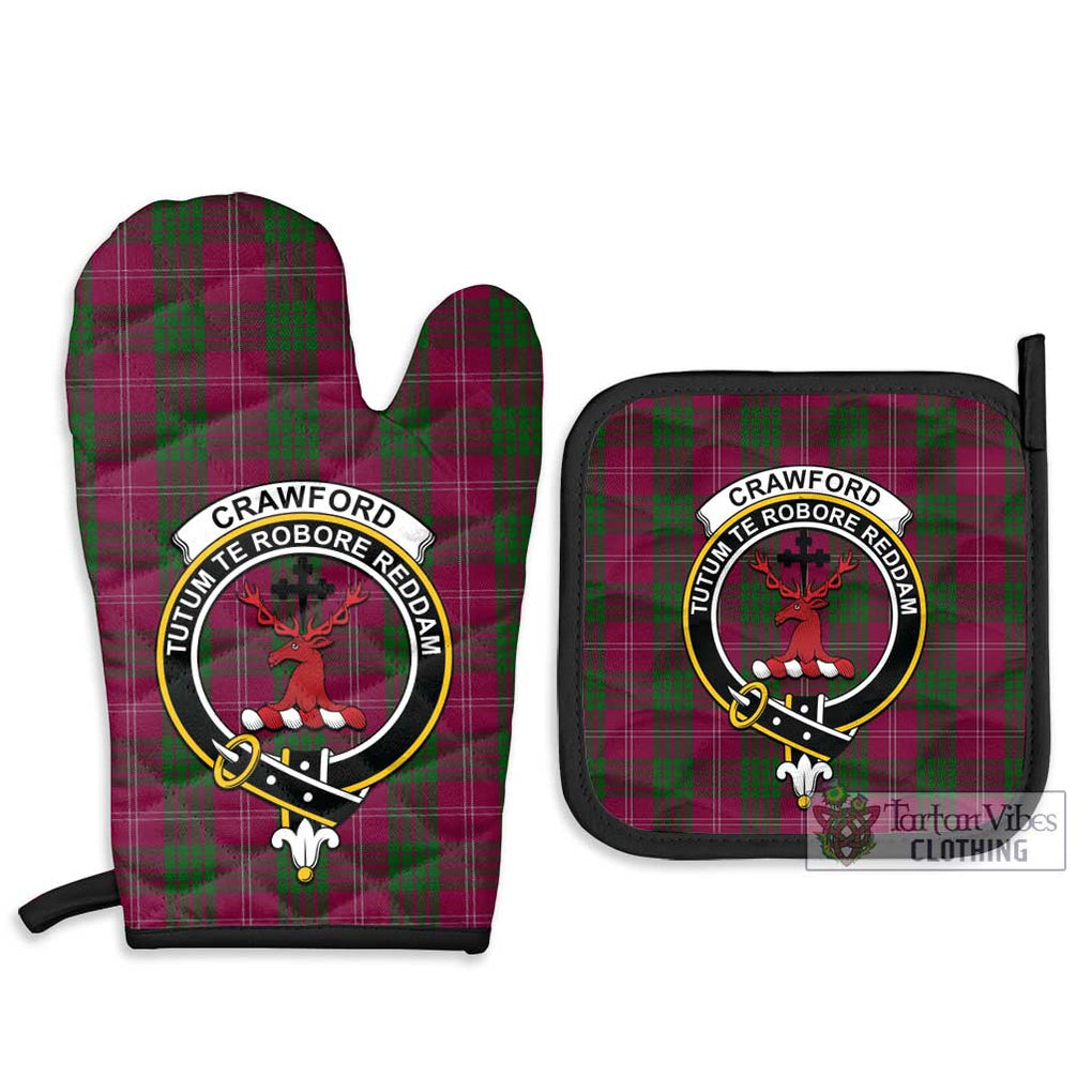 Crawford Tartan Combo Oven Mitt & Pot-Holder with Family Crest Combo 1 Oven Mitt & 2 Pot-Holder Black - Tartan Vibes Clothing