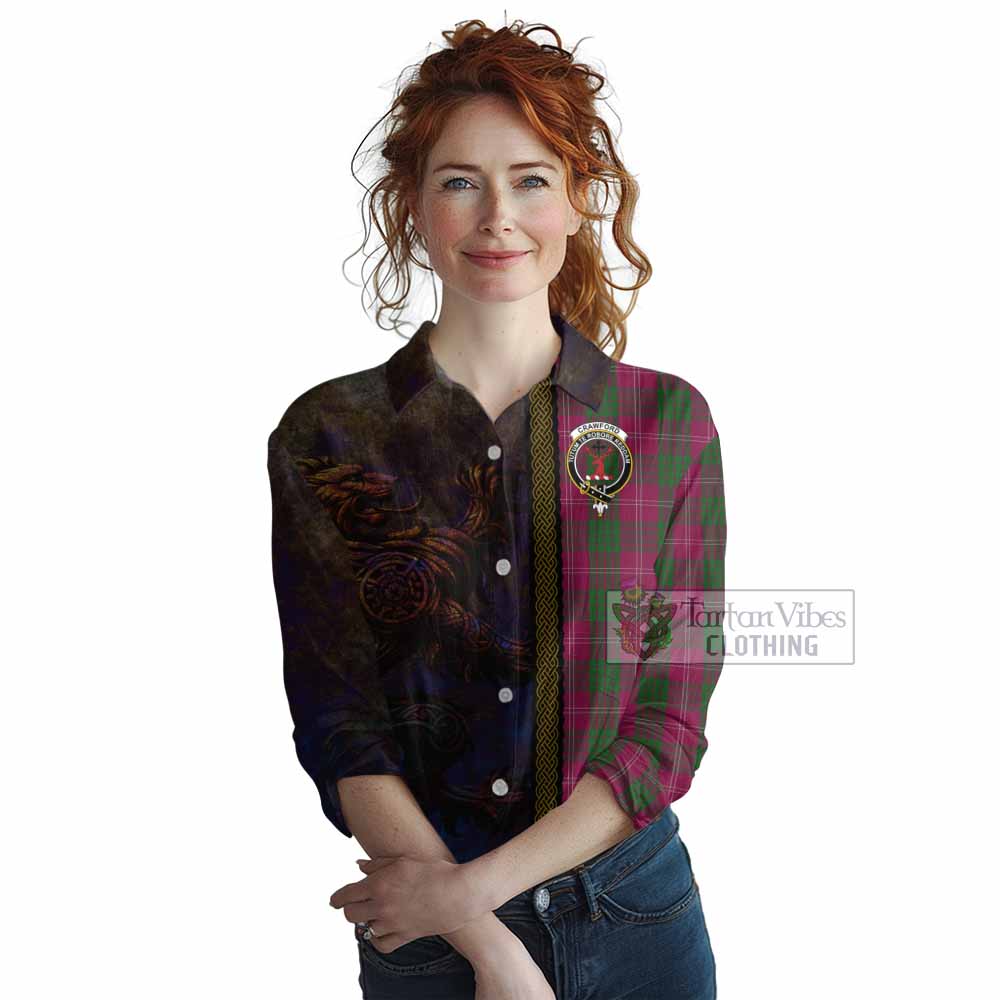 Tartan Vibes Clothing Crawford Tartan Family Crest Women's Casual Shirt Alba Gu Brath Be Brave Lion Ancient Style