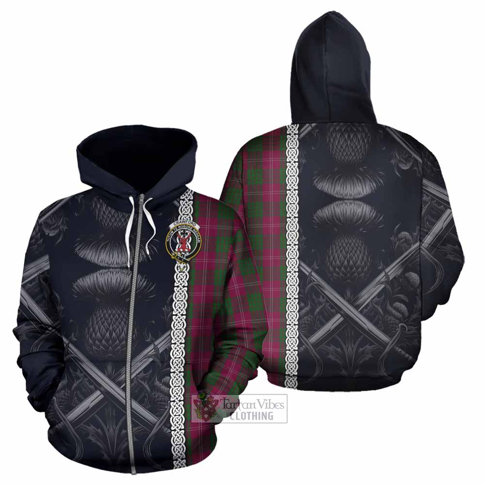 Tartan Vibes Clothing Crawford Tartan Hoodie with Family Crest Cross Sword Thistle Celtic Vibes