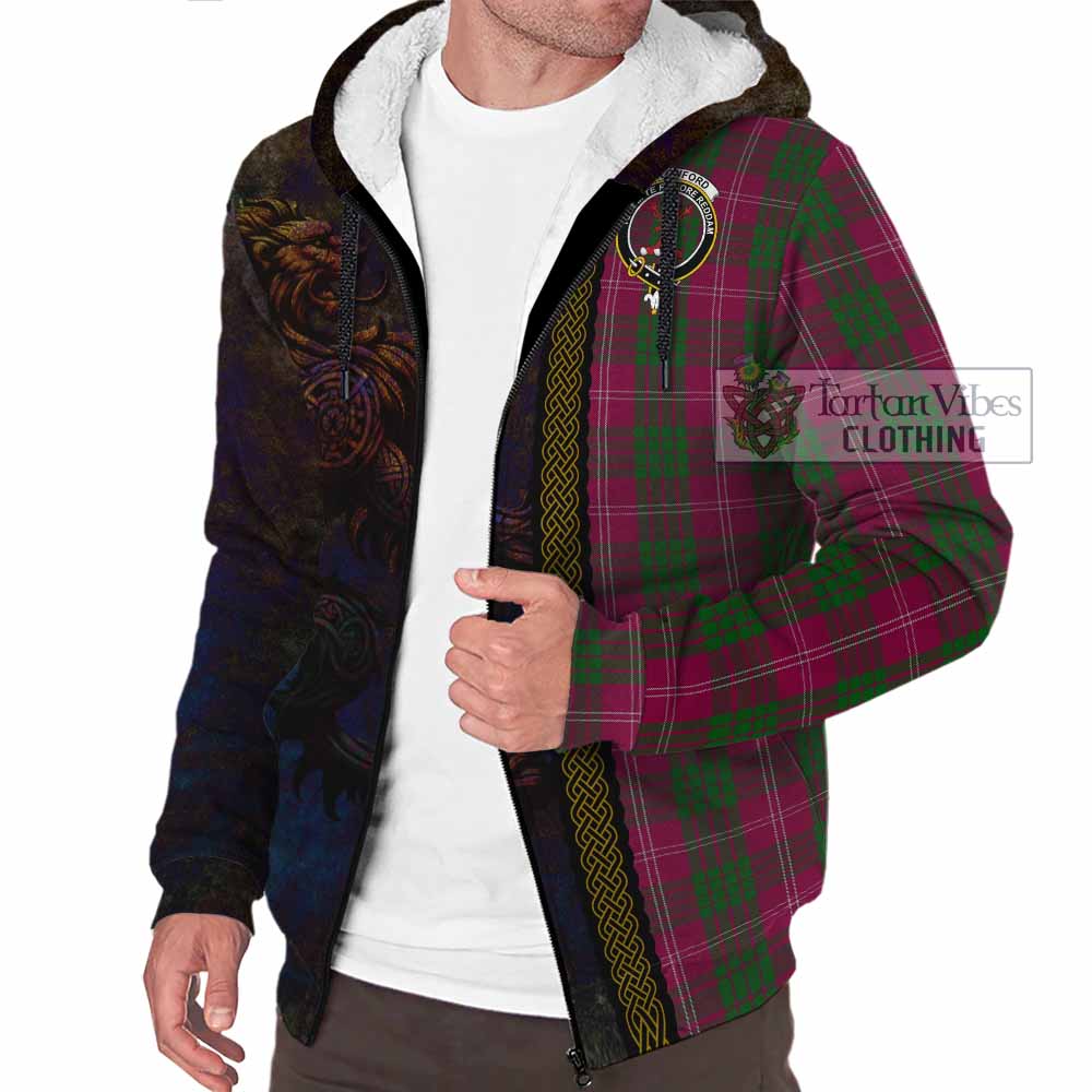 Tartan Vibes Clothing Crawford Tartan Family Crest Sherpa Hoodie Alba Gu Brath Be Brave Lion Ancient Style