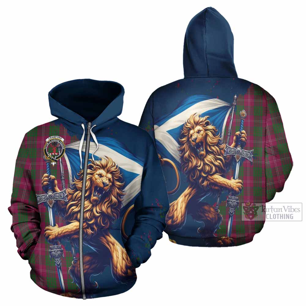 Crawford Tartan Family Crest Hoodie with Scottish Majestic Lion