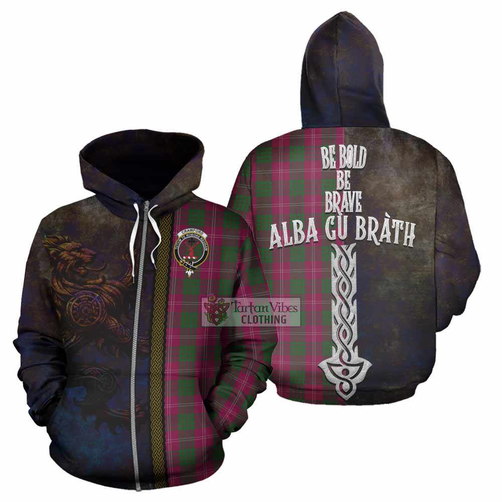 Tartan Vibes Clothing Crawford Tartan Family Crest Hoodie Alba Gu Brath Be Brave Lion Ancient Style