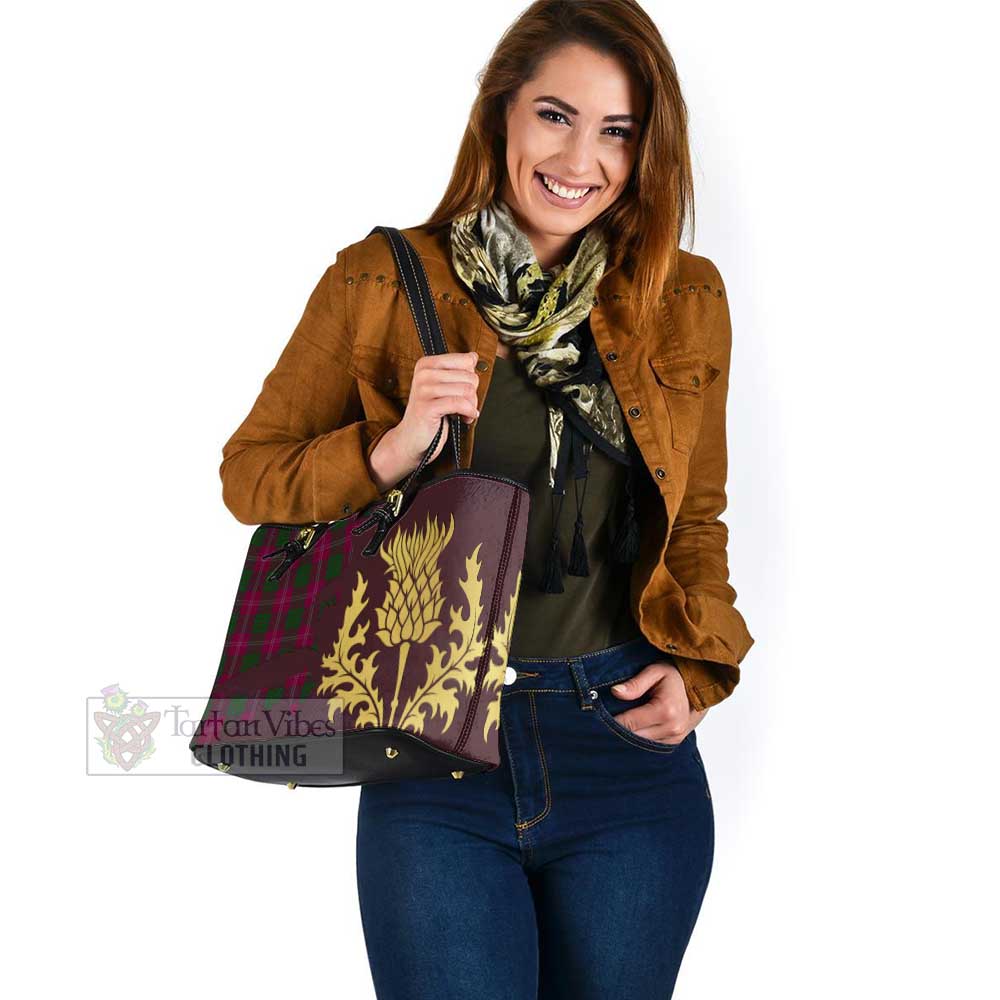 Tartan Vibes Clothing Crawford Tartan Leather Tote Bag Gold Thistle Style