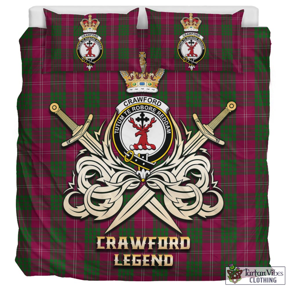 Tartan Vibes Clothing Crawford Tartan Bedding Set with Clan Crest and the Golden Sword of Courageous Legacy
