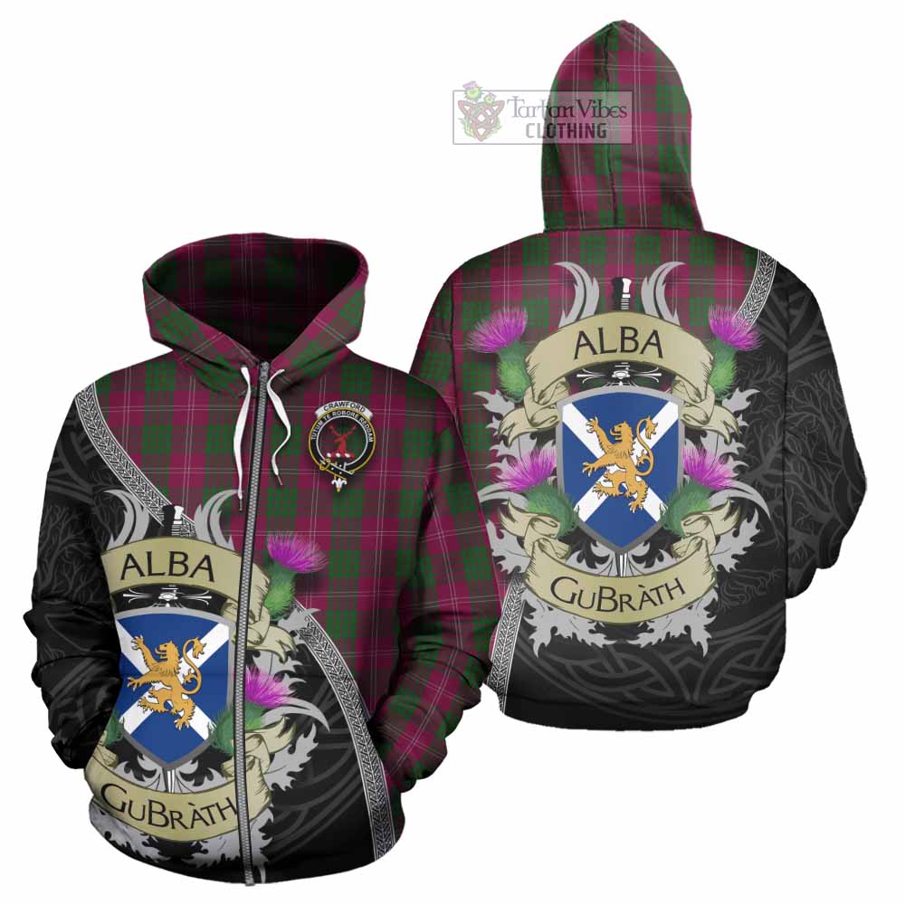 Tartan Vibes Clothing Crawford Tartan Family Crest Hoodie Lion Rampant Royal Thistle Shield Celtic Inspired
