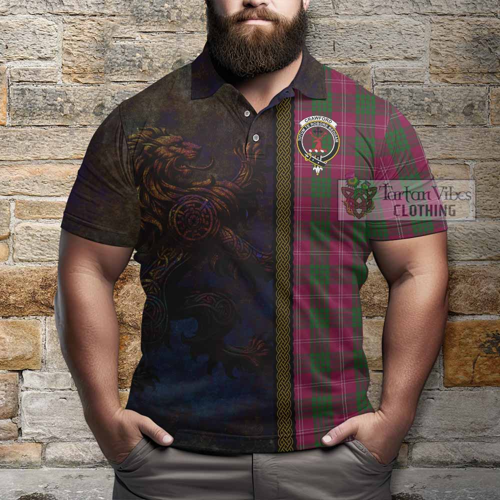 Tartan Vibes Clothing Crawford Tartan Family Crest Polo Shirt Alba Gu Brath Be Brave Lion Ancient Style