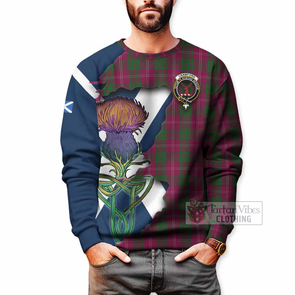 Tartan Vibes Clothing Crawford Tartan Family Crest Sweatshirt Scottish Thistle Celtic Inspired