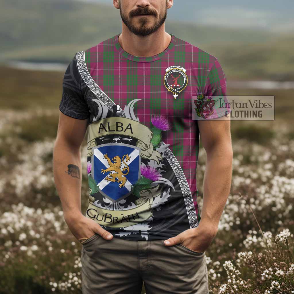Tartan Vibes Clothing Crawford Tartan Family Crest T-Shirt Lion Rampant Royal Thistle Shield Celtic Inspired