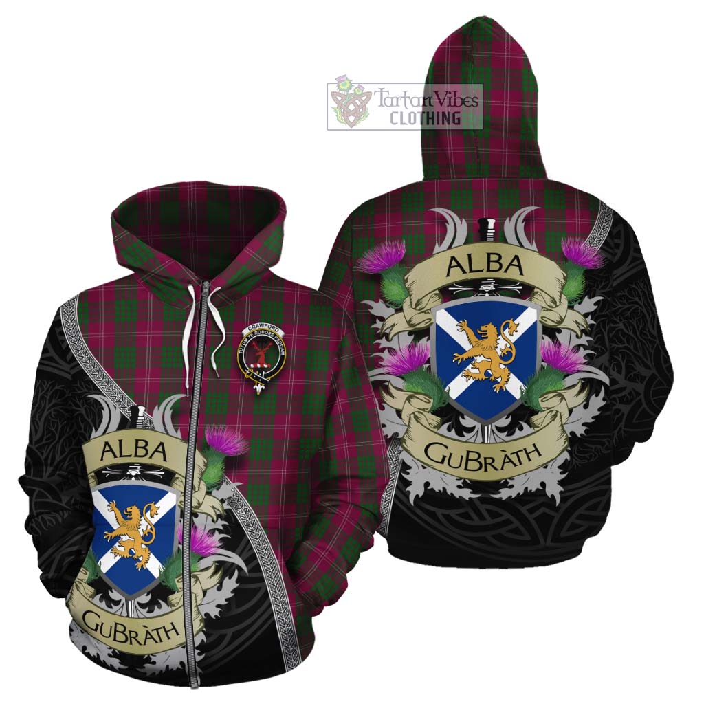 Tartan Vibes Clothing Crawford Tartan Family Crest Cotton Hoodie Lion Rampant Royal Thistle Shield Celtic Inspired