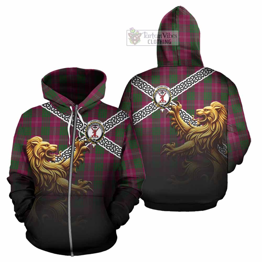 Tartan Vibes Clothing Crawford Crest Tartan Hoodie with Golden Lion Emblem Celtic Style