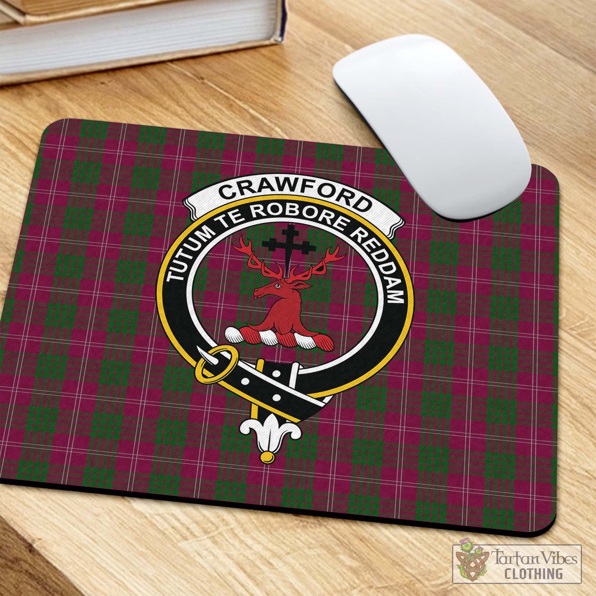Tartan Vibes Clothing Crawford Tartan Mouse Pad with Family Crest