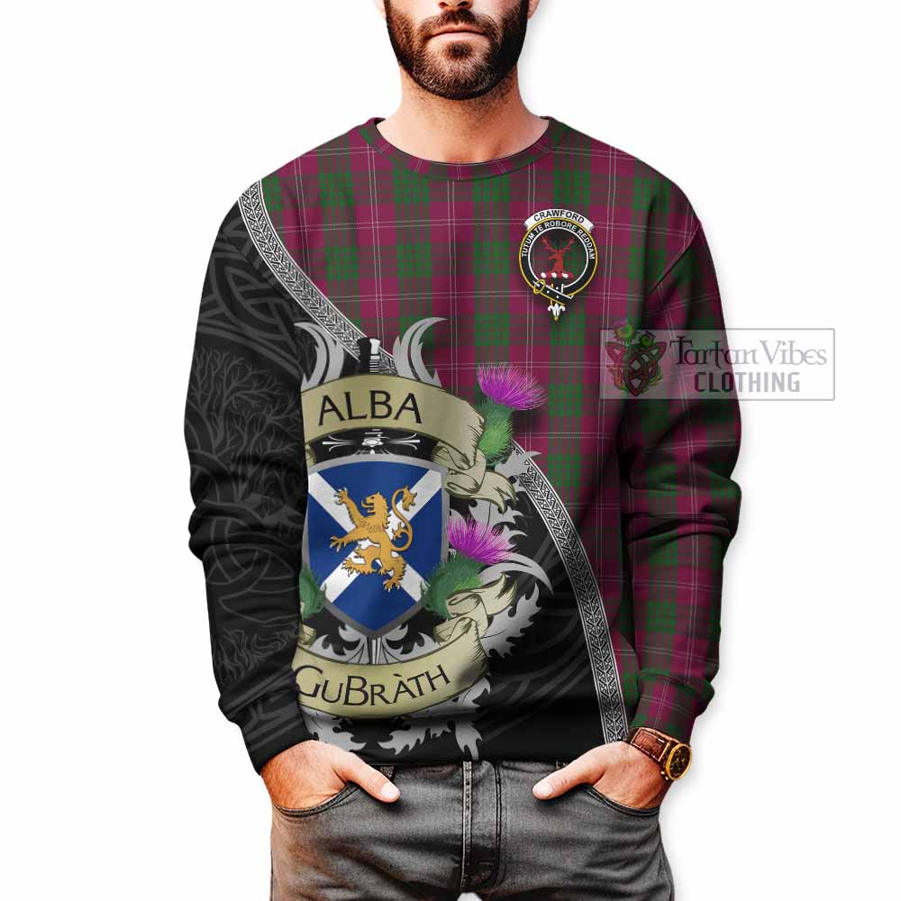 Tartan Vibes Clothing Crawford Tartan Family Crest Sweatshirt Lion Rampant Royal Thistle Shield Celtic Inspired