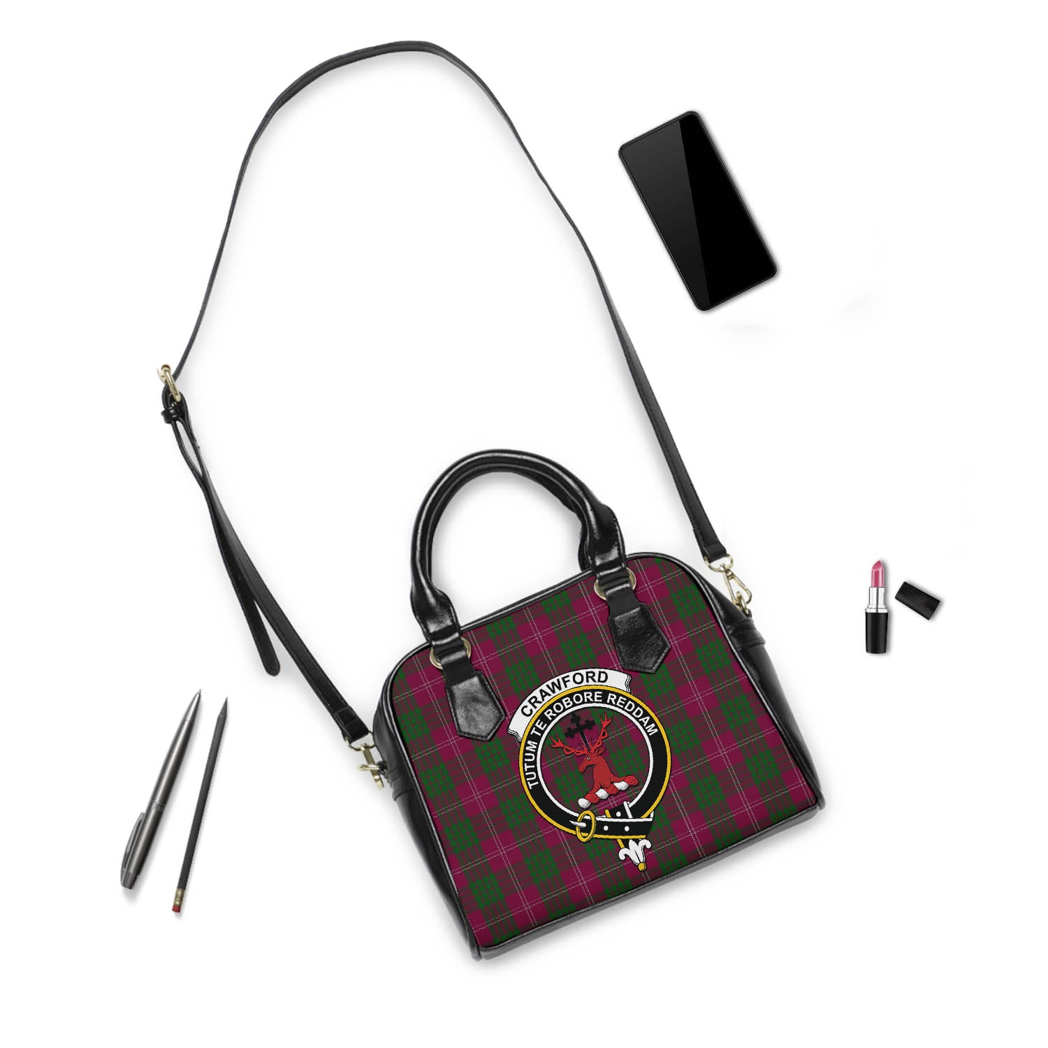 Crawford Tartan Shoulder Handbags with Family Crest - Tartanvibesclothing