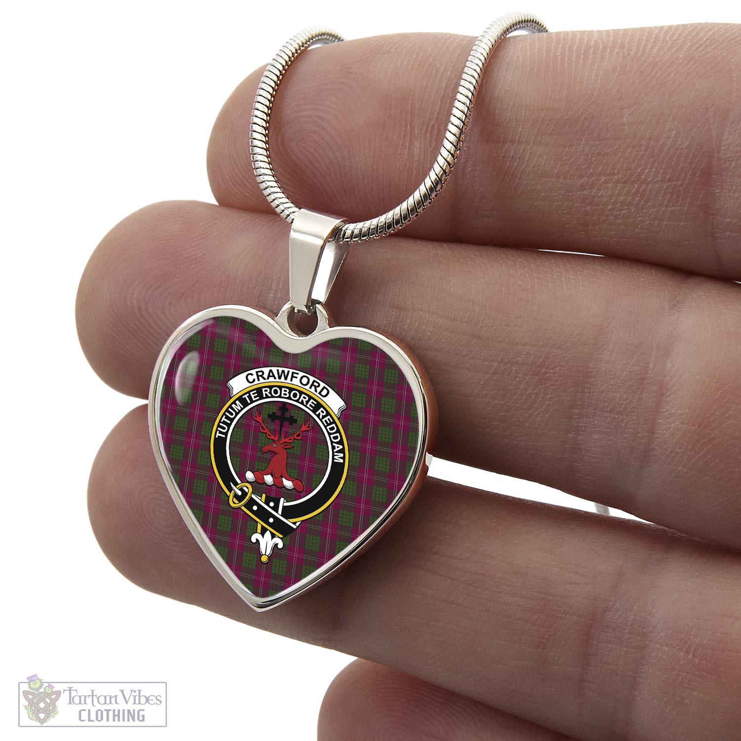Tartan Vibes Clothing Crawford Tartan Heart Necklace with Family Crest