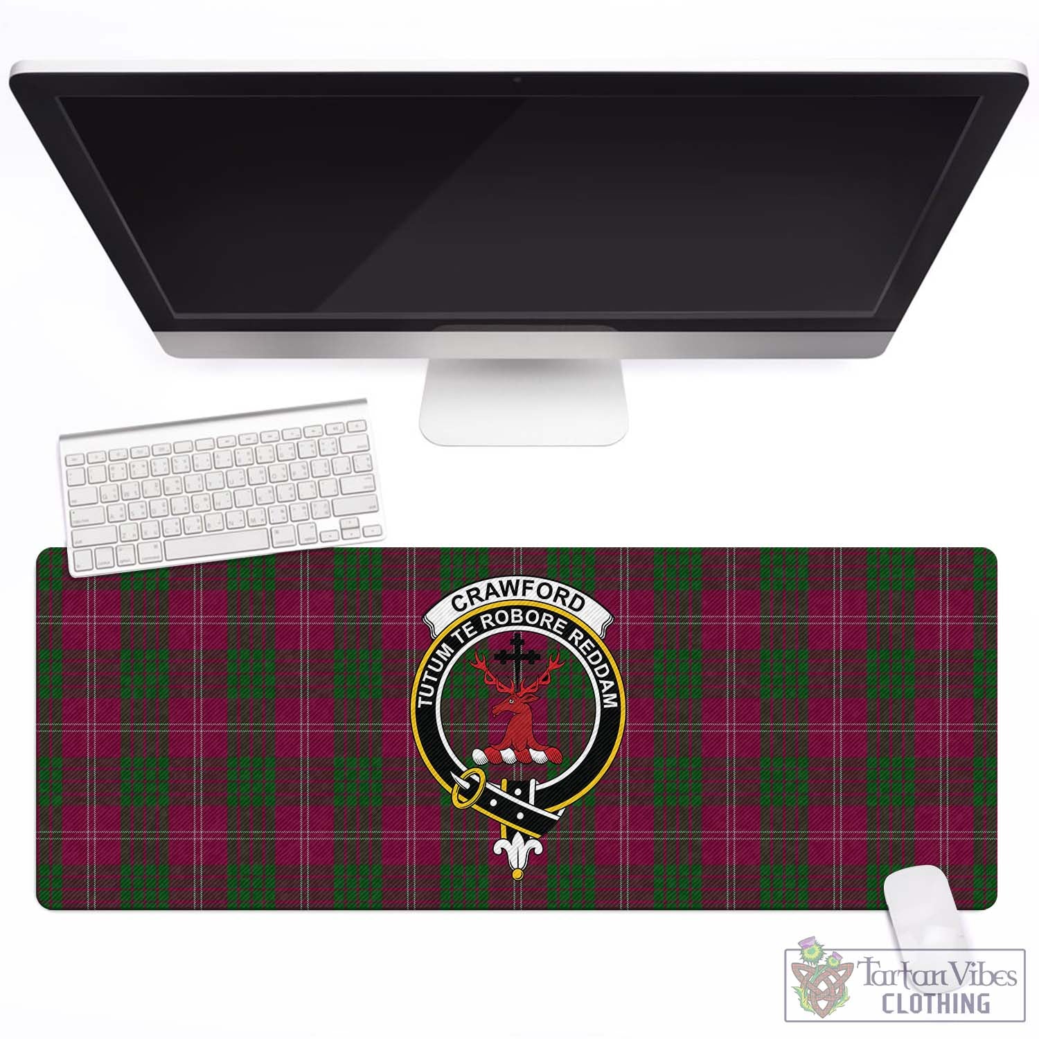 Tartan Vibes Clothing Crawford Tartan Mouse Pad with Family Crest