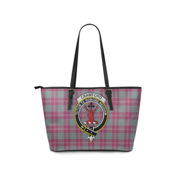 Crawford Ancient Tartan Leather Tote Bag with Family Crest