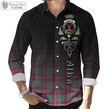 Crawford Ancient Tartan Long Sleeve Button Up Featuring Alba Gu Brath Family Crest Celtic Inspired