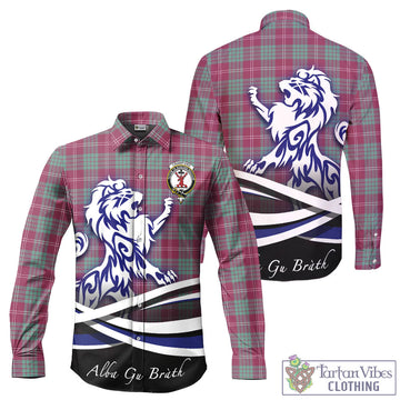 Crawford Ancient Tartan Long Sleeve Button Up Shirt with Alba Gu Brath Regal Lion Emblem