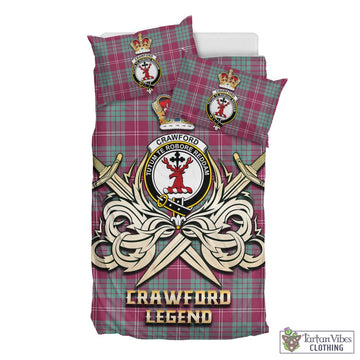 Crawford Ancient Tartan Bedding Set with Clan Crest and the Golden Sword of Courageous Legacy