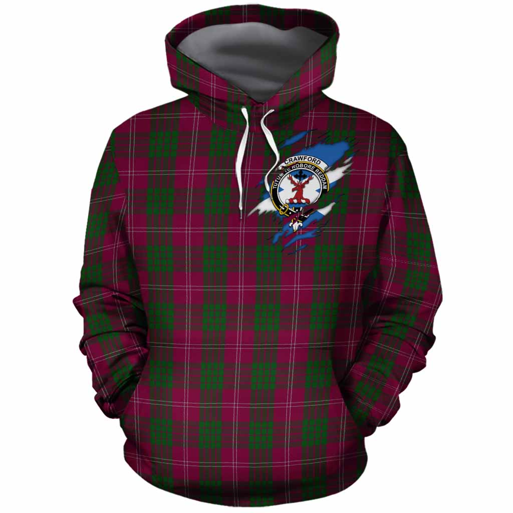 Crawford Clan Crest In Me Tartan Cotton Hoodie Scotland Flag Style