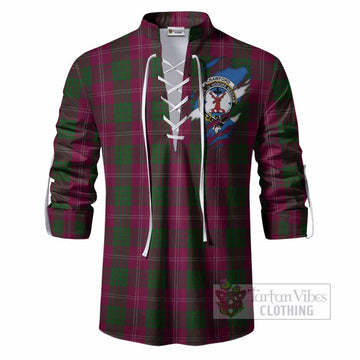 Crawford Clan Crest In Me Tartan Ghillie Shirt Scotland Flag Style