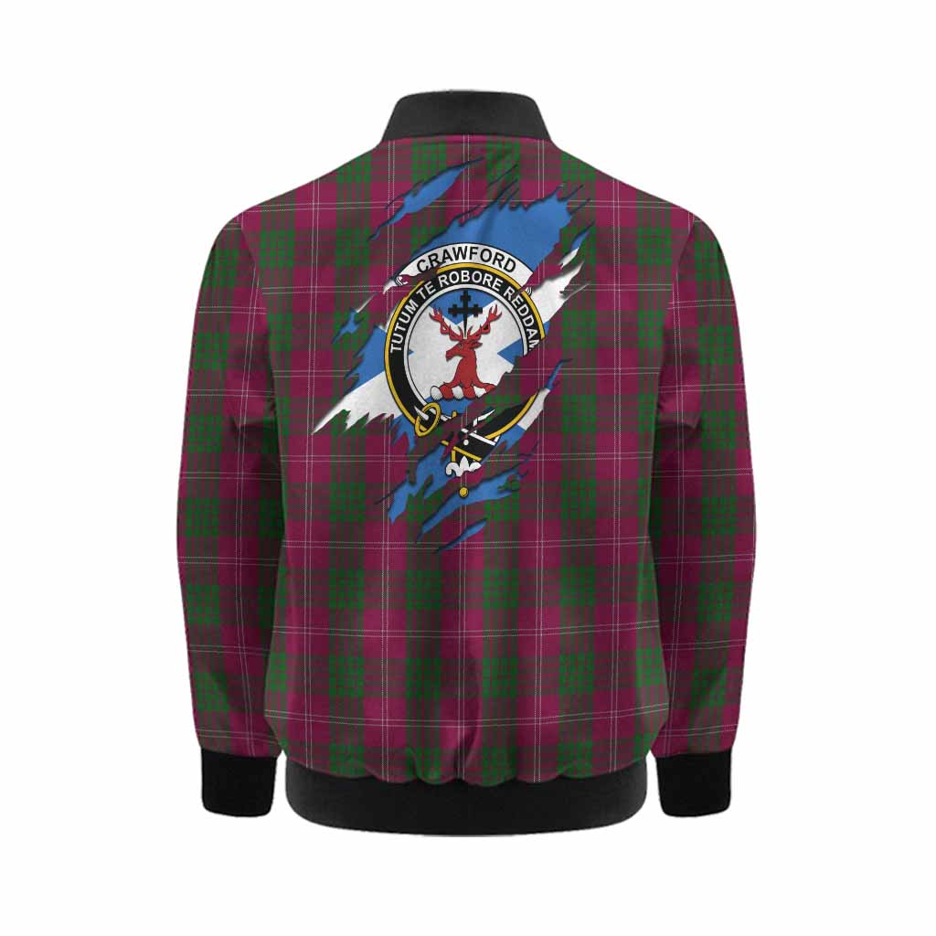 Crawford Clan Crest In Me Tartan Kid Bomber Jacket Scotland Flag Style
